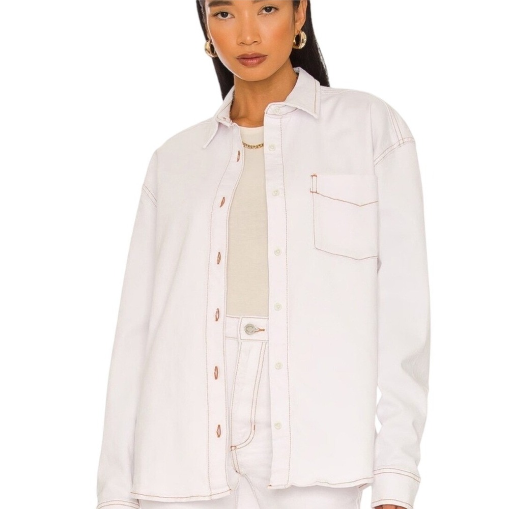 WeWoreWhat‎ Womens White Denim Button Down Shirt Contrast Stitch Size M/L